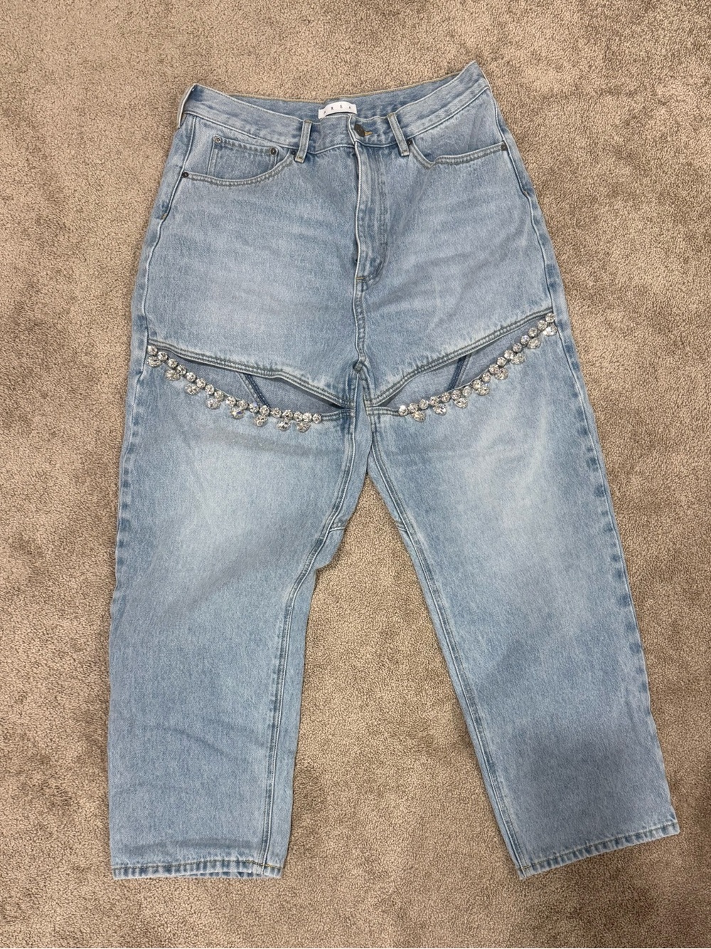 AREA Light Blue Boyfriend Jeans with Crystal Trim